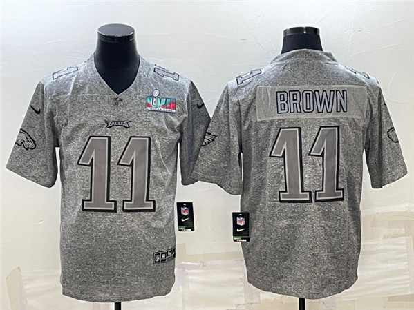 Men's Philadelphia Eagles #11 A. J. Brown Gray Super Bowl LVII Patch Stitched Jersey